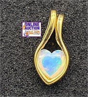 Yellow 18KT EGP Over Silver Heart Opal Pendant