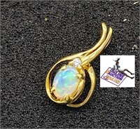 Yellow 18KT EGP Over Silver Pear Opal Pendant
