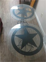 Two metal and glass tables 29 in across by 2 ft