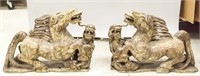 Pair of Large Hardstone Carved Horses with Dragon