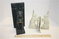 Cast Bunny Bookends w/Egyptian Bookend