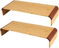 TQVAI 20" Natural Bamboo Monitor Stand, 2 Pack