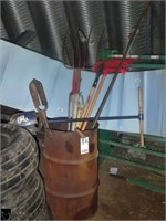 Barrel Of Asst Gardening & Barn Tools, Post Hole
