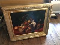 Heavy framed Monkey and fruit painting on canvas