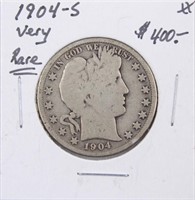 1904-S Barber Silver Half Dollar Coin Very Rare