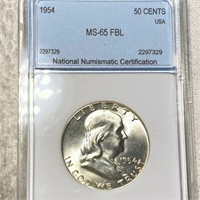 1954 Franklin Half Dollar NNC - MS 65 FBL