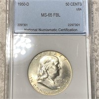 1950-D Franklin Half Dollar NNC - MS65 FBL