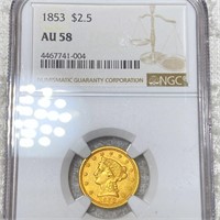 1853 $2.50 Gold Quarter Eagle NGC - AU 58