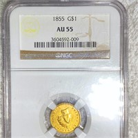 1855 Rare Gold Dollar NGC - AU 55