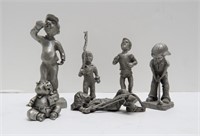 Six pewter figurines