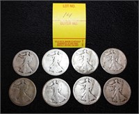 8 worn liberty Walking Half dollars 90 % silver