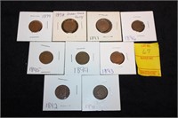 9 Indian Head pennies 1891-1899