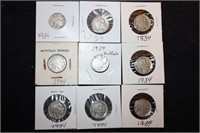 9 Buffalo nickels 1934