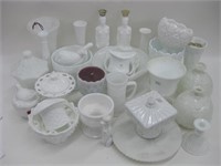 Large Collection Of Milk Glass Pieces All Pictured
