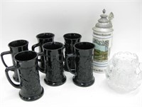 6" Black Glass Mugs German Stein & More
