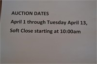 Auction Dates  April 1 thought Tuesday, April 13,