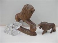 3 Lions - 1 Crystal & 2 Carved Wood