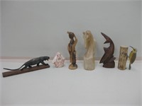 Carved Wood & Ceramic Animal & People Figures