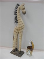 1 Glass & 1 Wood Giraffe Figures - 20" Tallest