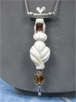 Sterling, Bone & Multi-Stone Pendant Necklace