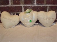 3 Heart Shaped Pillows Just Married & 1 with Frame