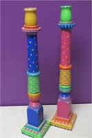 Lot of 2 Painted Wood Candlesticks