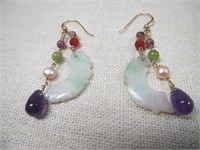 Jade, Multi Stone Earrings on 14KGF Hooks