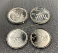 (4) 1974 Olympic silver coins, pièces olympiques