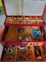 JEWELRY BOX & CONTENTS- WATCHES- JEWELRY