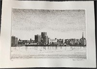 Herzl Kashetsky, etching "Harbour Skyline"