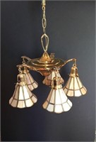 Brass chandelier with 5 leaded glass shades