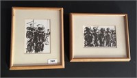Two Karen Shackleton, ink drawings "On Parade"