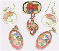 Vintage Cloisonné Jewelry - Scarf Clip, Brooch,