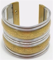 Vintage Hand Wrought Wide Cuff Bracelet - Brass