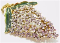 Vintage Monet Jeweled and Enameled Lilac Brooch