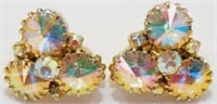 Vintage Aurora Borealis Rhinestone Clip Earrings