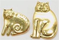 Vintage Laurel Burch Signed Cat Pins - Pair
