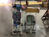 Two baby strollers on wheels