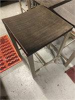 3 short stools metal base wood seat