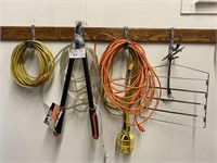 extension cords, trouble light, & pruner