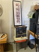 Robeson kerosene heater, chair, & puppy print