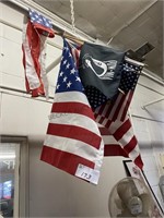 various American flags & POW flag