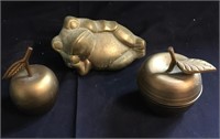 Brass apple & frog statues