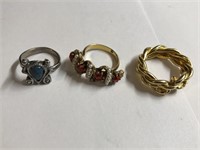Set of 3 Rings-Red Stones, Turquoise