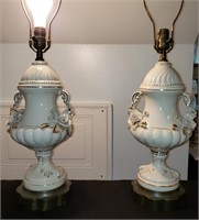 Pair FLoral Handle Lamps one as is