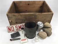 Vintage No Smoking Sign, Wooden Crate, & More