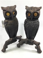 Vintage Cast Iron Owl Andirons