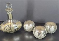 Glass Decanter (8.5"H) and (3) Votives (3"H)