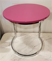 Pink and Chrome Side Table 20.5" H x 19" Round