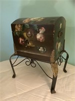 Decorative chest on metal stand